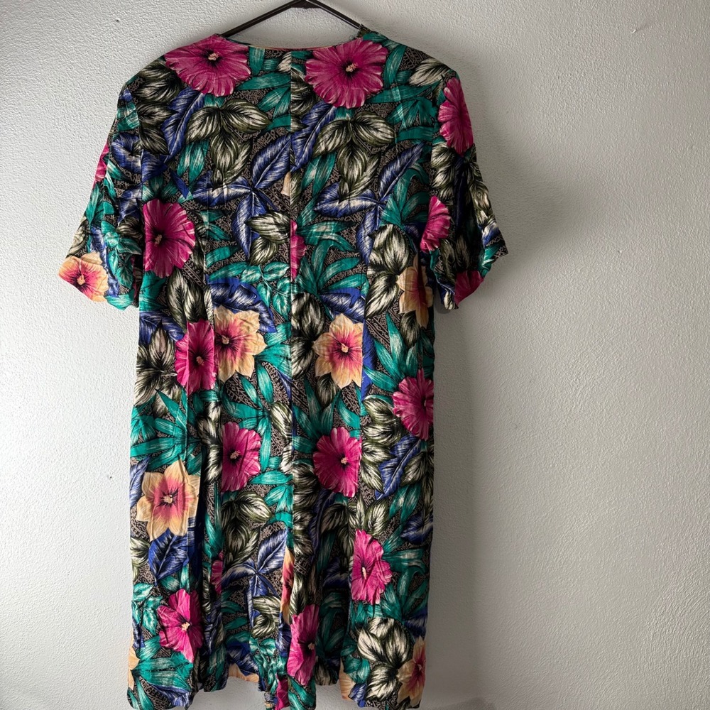Jacque & Koko Vintage 90s Floral Romper Plus Size 18/20 Tropical Rayon Teal Pink - Picture 4 of 12